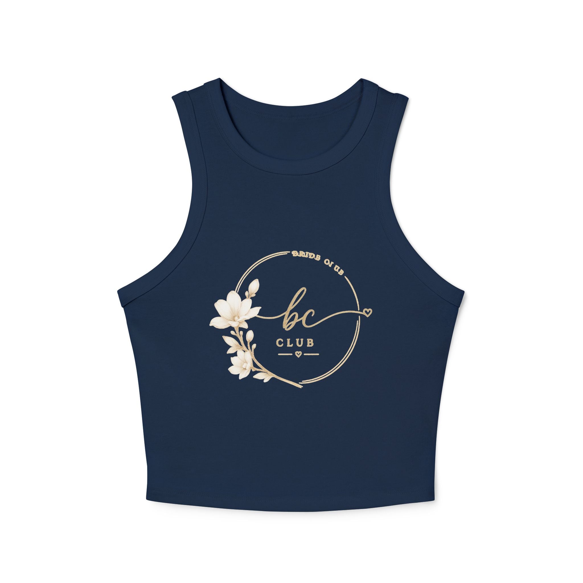 Women's Racer Tank Top — 'bc Club' Gold Floral Logo Crop Tank