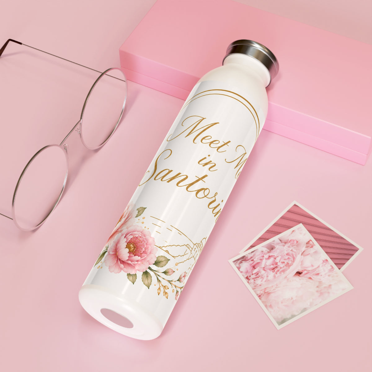 Copy of Meet Me in Santorini Slim Water Bottle — Floral Travel Insulated Bottle