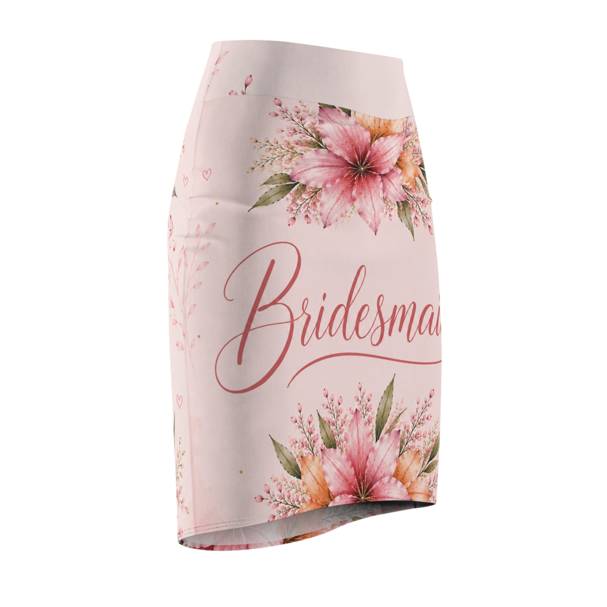 Bridesmaid Floral Pencil Skirt — Pink Watercolor Wedding Party Skirt