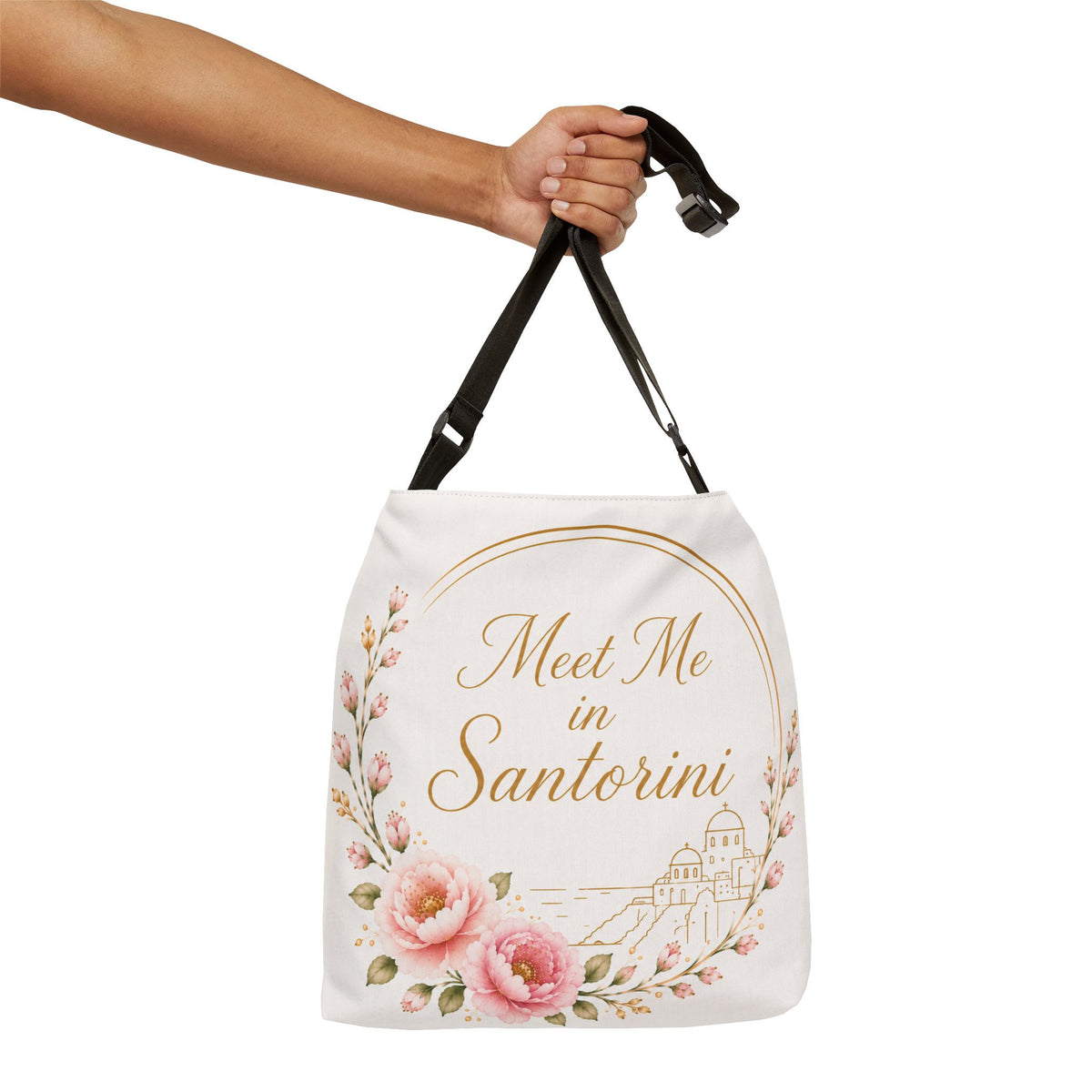 Copy of Santorini Floral Tote Bag — “Meet Me in Santorini” Adjustable Canvas Tote