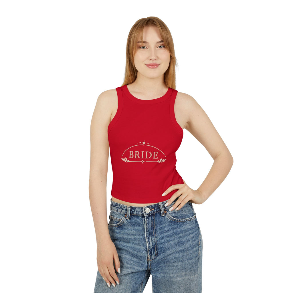 Bride Micro Rib Racer Tank Top — Gold Script Bridal Bachelorette Crop