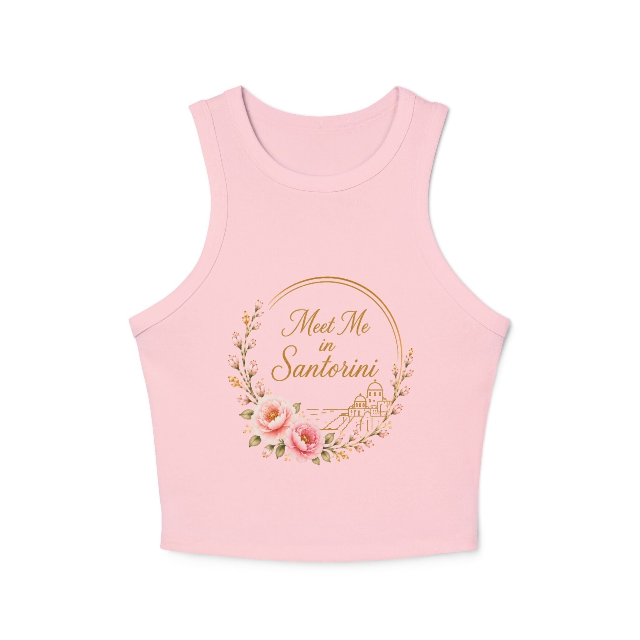 Santorini Floral Racer Tank Top — "Meet Me in Santorini" Crop