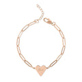 Paperclip Chain Heart Bracelet — Engravable Rose Gold Heart Charm