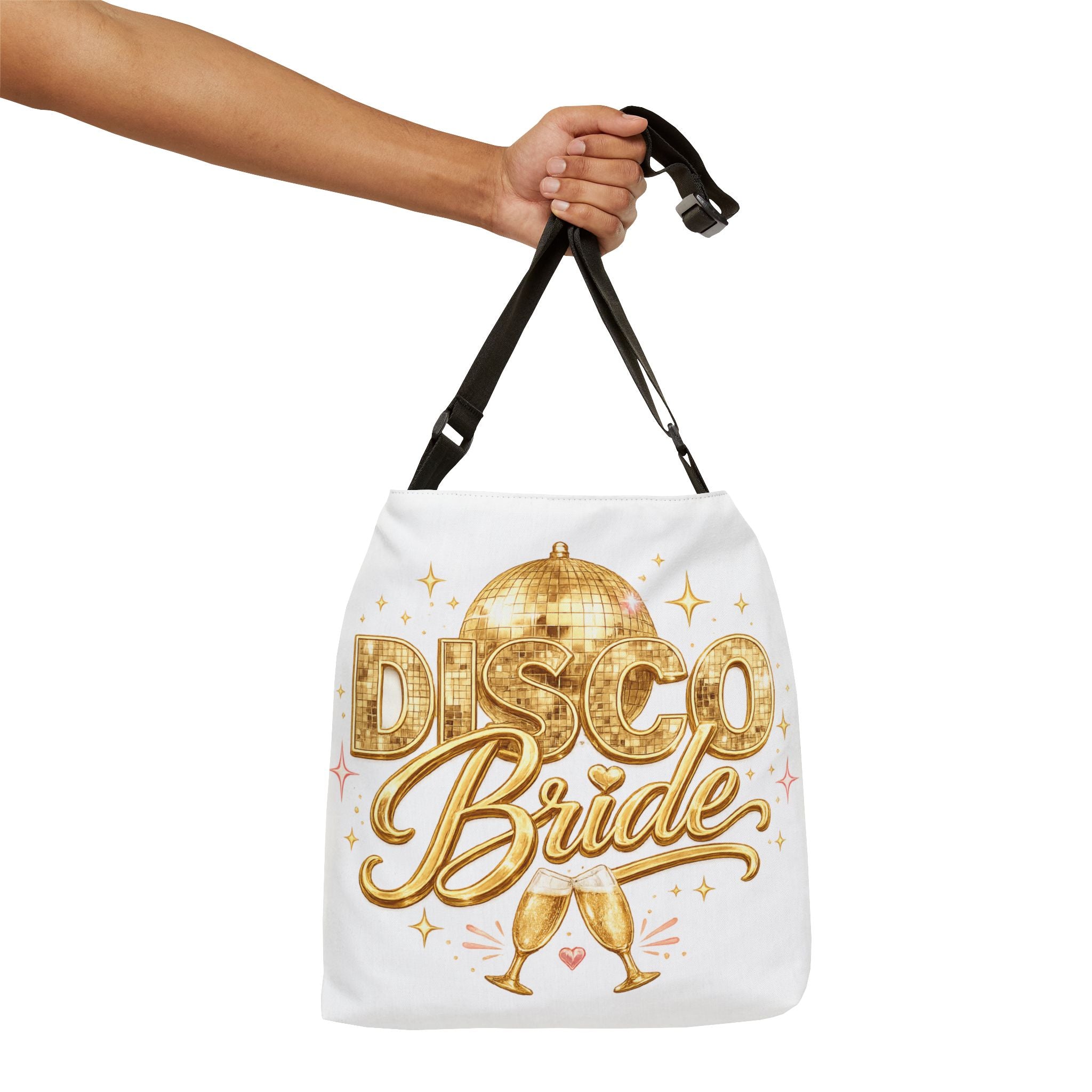 Disco Bride Tote Bag – Gold Disco Ball Bachelorette Party Adjustable Tote