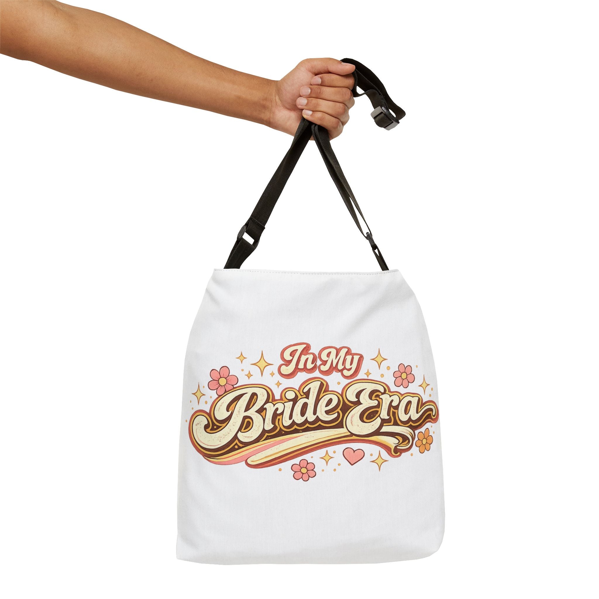 Tote Bag - "In My Bride Era" Retro Floral Bridal Tote (Adjustable Strap)