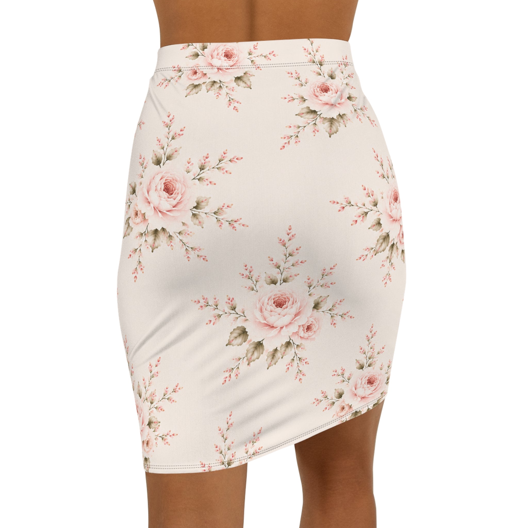 Bridesmaids Floral Pencil Skirt — Blush Rose Wedding Party AOP